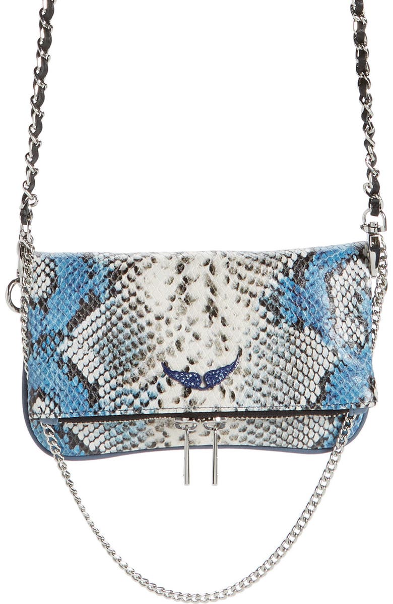 Zadig & Voltaire Nano Rock Snake Embossed Leather Crossbody Bag, Main, color,