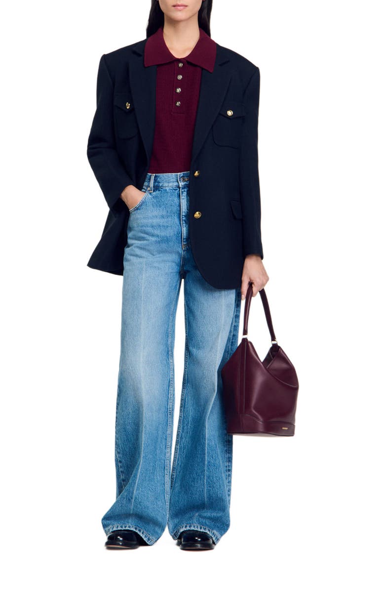 SANDRO Cable knit polo-neck sweater, Alternate, color, 