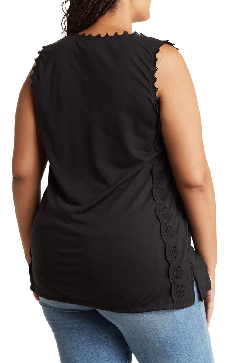 Forgotten Grace Sleeveless Pintuck Eyelet Trim Tunic, Alternate, color, Black