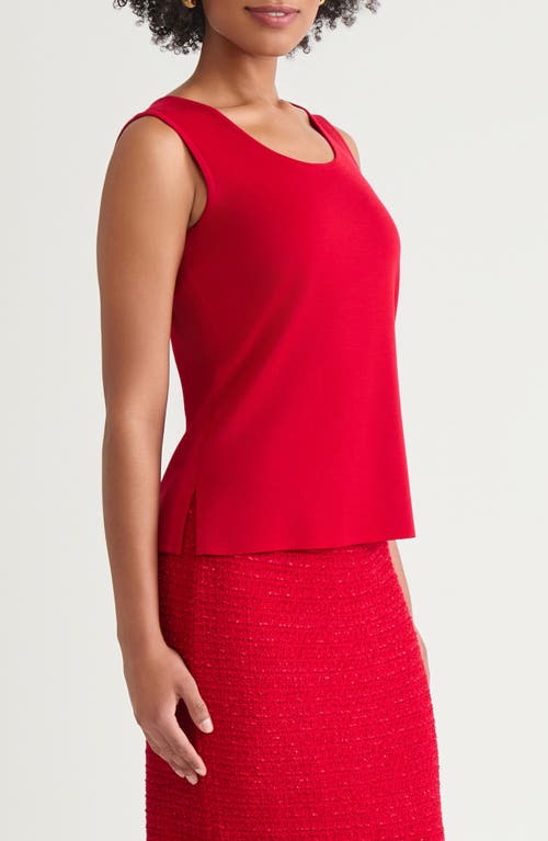 Ming Wang Deco Scoop Neck Stretch Crepe Tank In Red