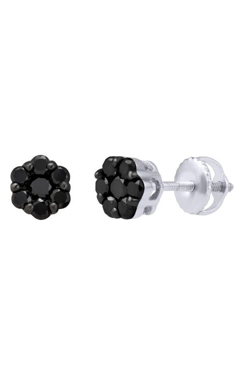 Black Diamond Floral Stud Earrings