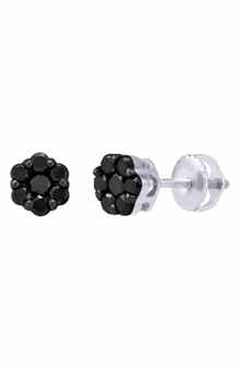LuvMyJewelry Black Diamond Floral Stud Earrings