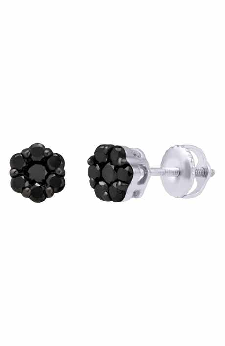 LuvMyJewelry Black Diamond Floral Stud Earrings