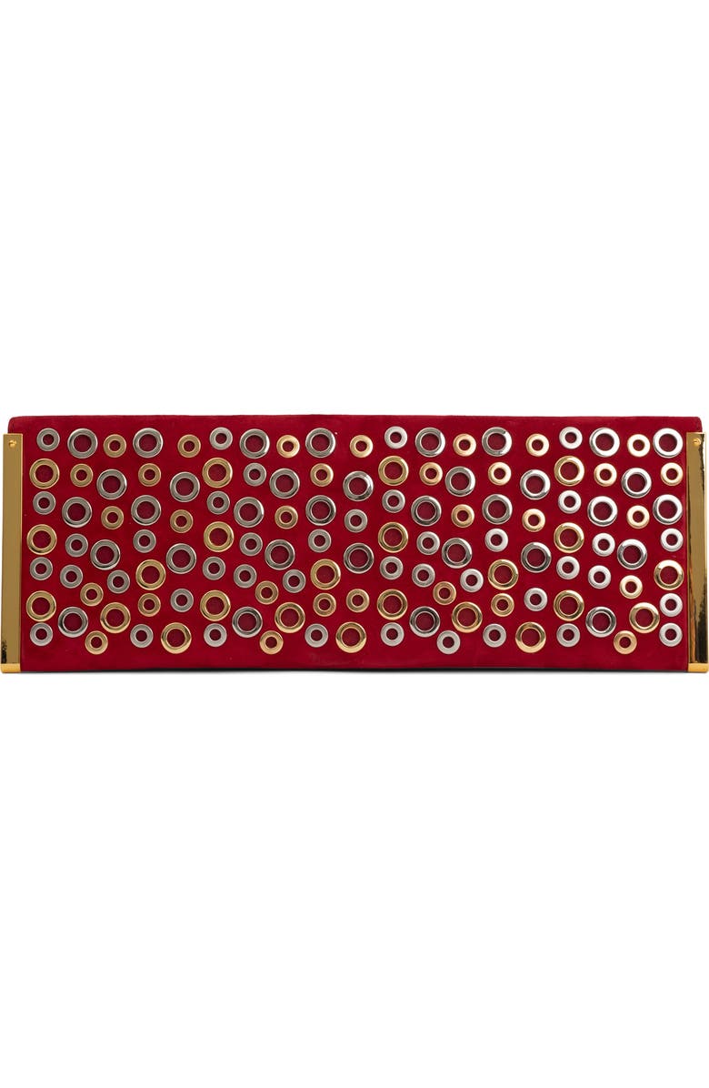 Jeffrey Campbell Suede Clutch, Alternate, color, Red Suede Silver Gold