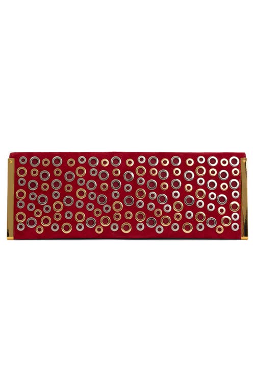 Jeffrey Campbell Suede Clutch In Red Suede Silver Gold