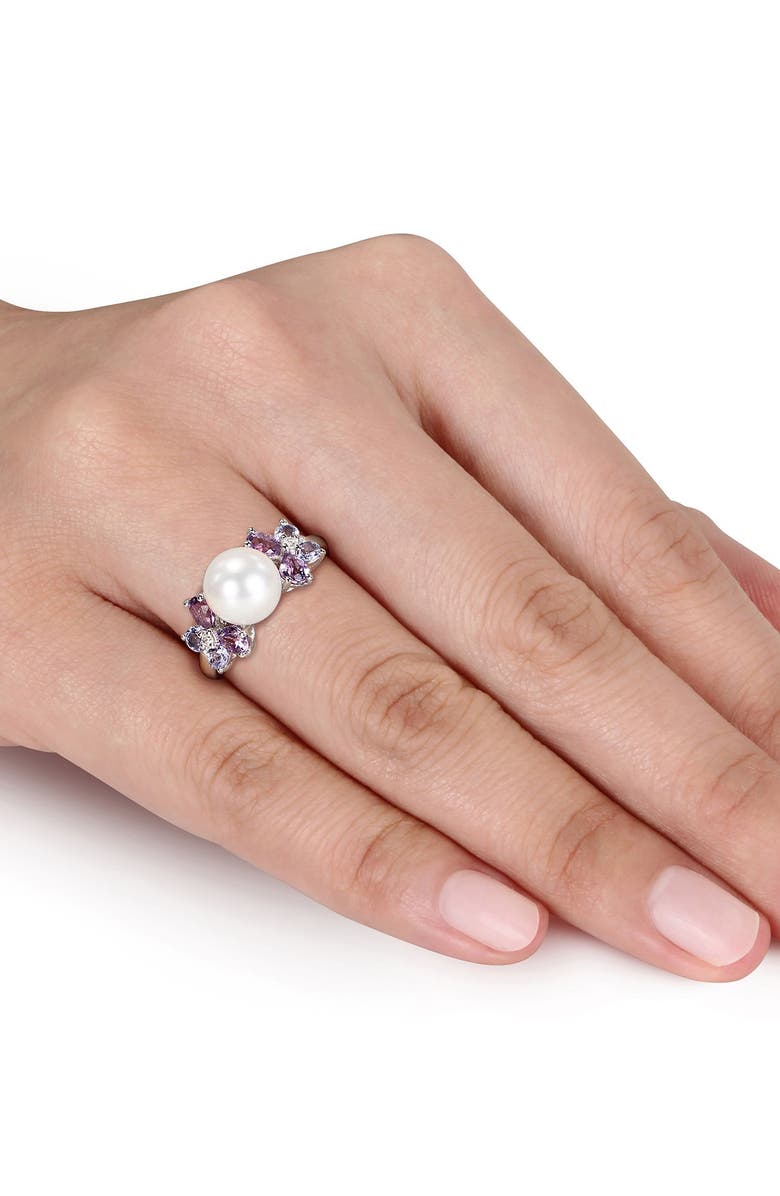 DELMAR Sterling Silver Diamond & Assorted Stone 8-8.5mm Freshwater Pearl Ring, Alternate, color, 