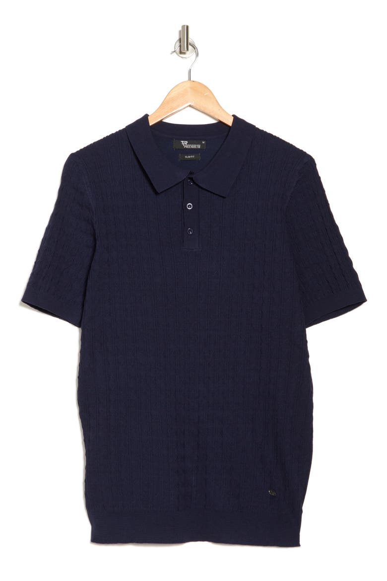 Textured Sweater Knit Polo, Alternate, color, NAVY