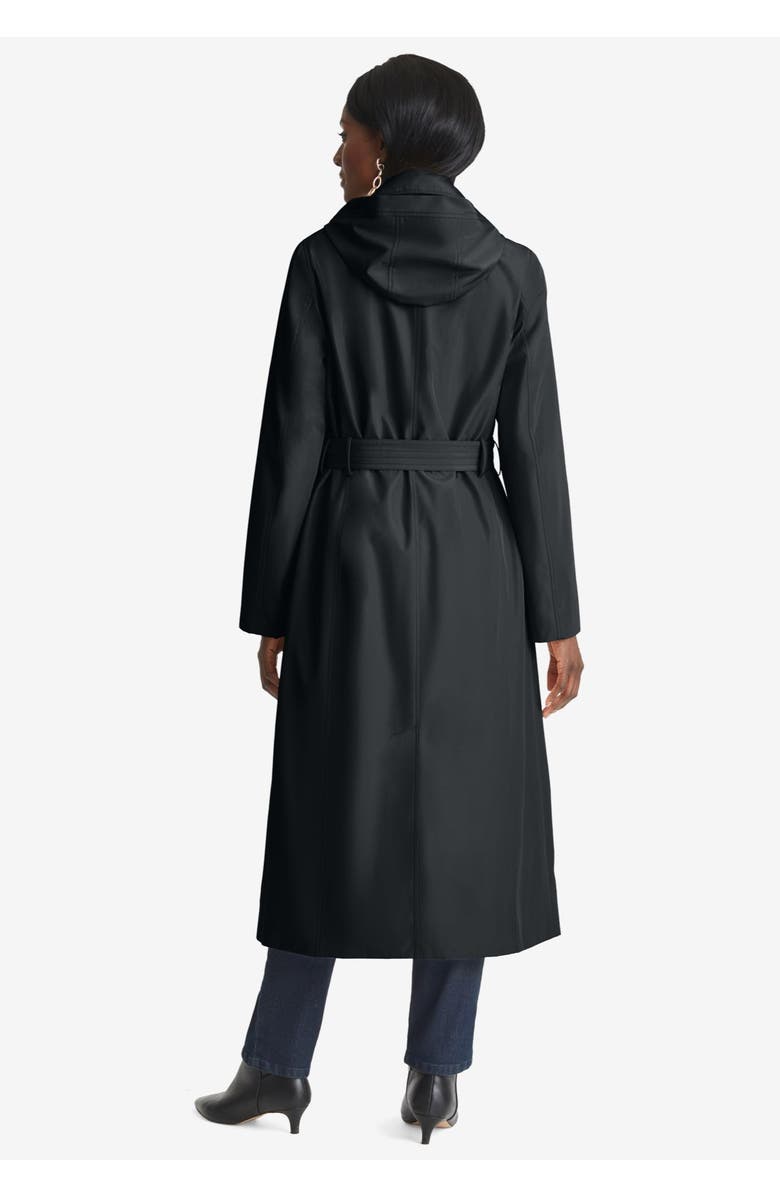 Jessica London Double Breasted Long Trench Raincoat, Alternate, color, Black