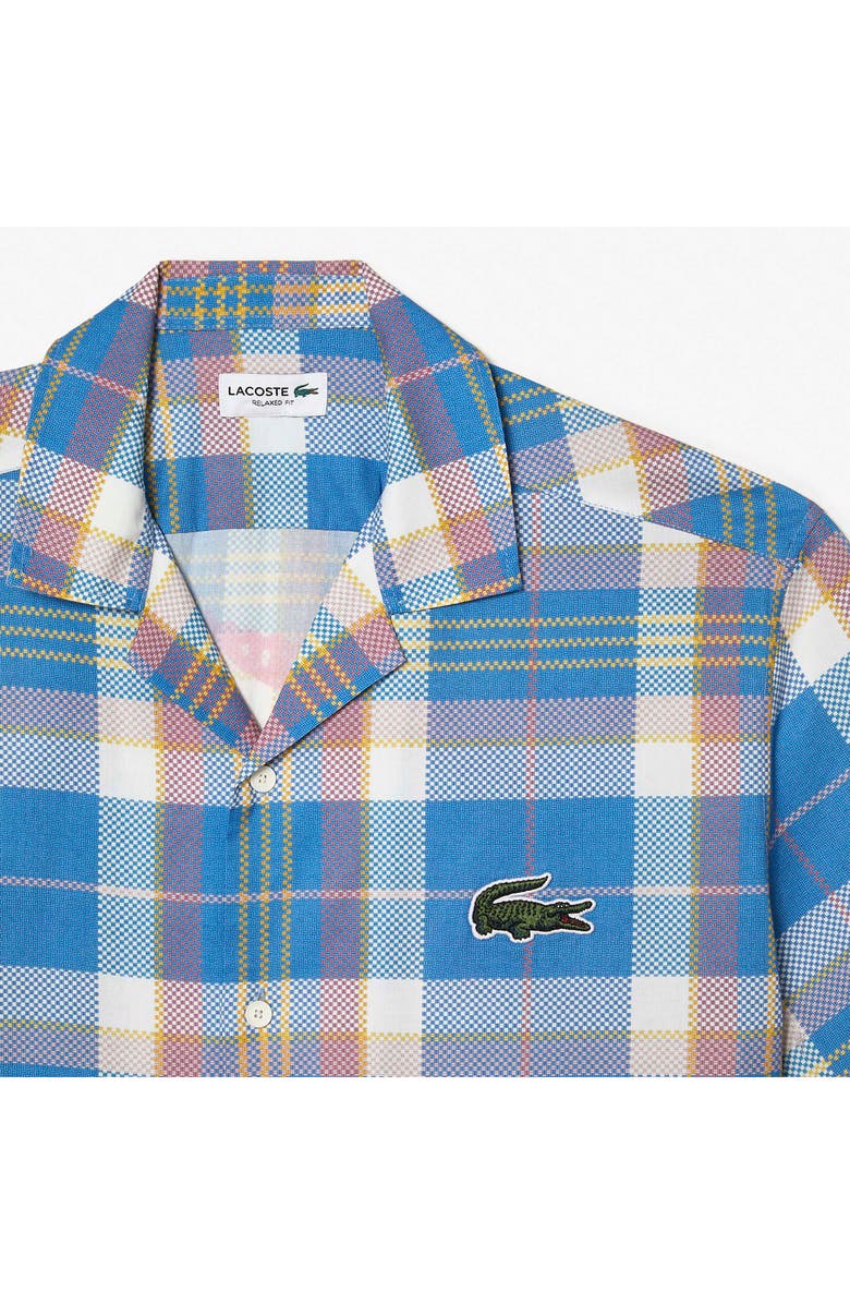 Lacoste Relaxed Fit Plaid Short Sleeve Button-Up Camp Shirt, Alternate, color,