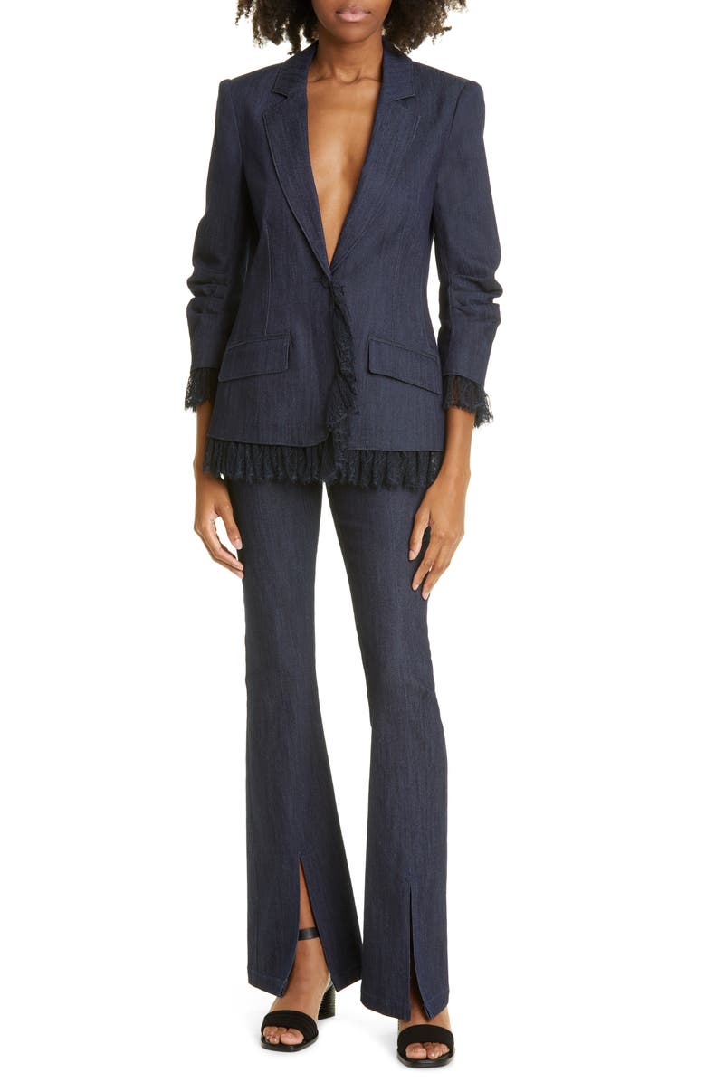 Cinq à Sept Roxie Lace Trim Denim Blazer, Alternate, color, Indigo