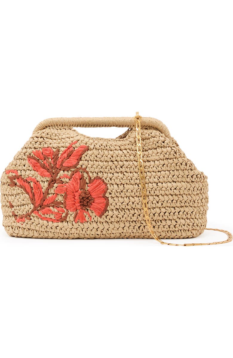 Reiss Gina Embroidered Straw Clutch, Main, color, Natural