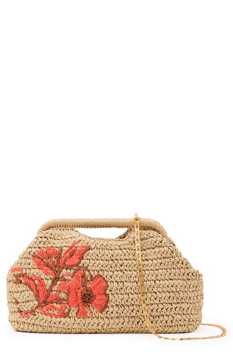 Gina Embroidered Straw Clutch