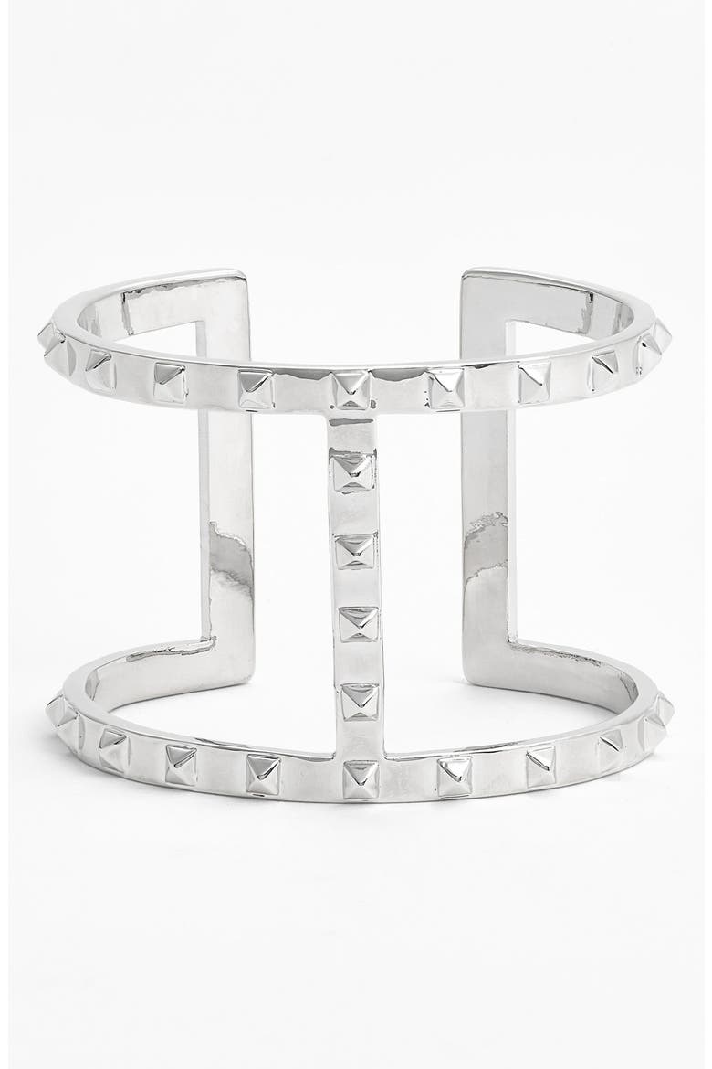 Studded Open Cuff, Main, color, SILVER