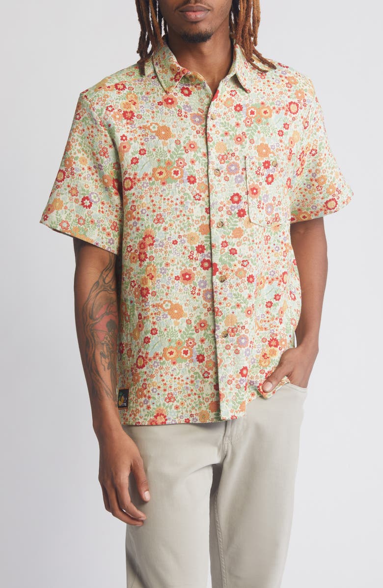Percival Clerk Floral Jacquard Short Sleeve Cotton Button-Up Shirt, Main, color,