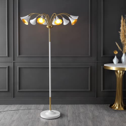 Jonathan Y Vivian 61" 10-light Mid-century Modern Iron Medusa Multi Head Led Floor Lamp In Brass Gold/white