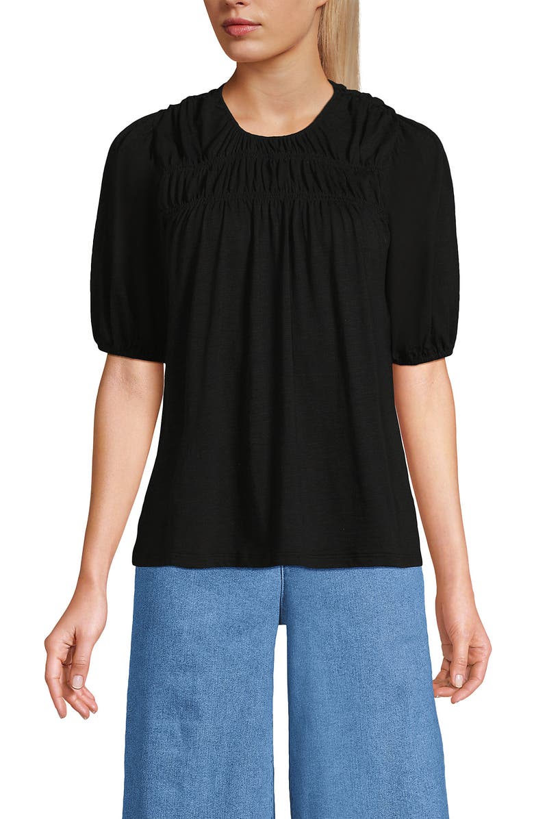 Lands' End Smocked Crew Puff Sleeve Top, Alternate, color,