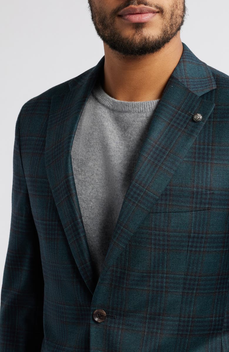 Jack Victor Midland Contemporary Fit Plaid Stretch Wool Sport Coat, Alternate, color, Olive