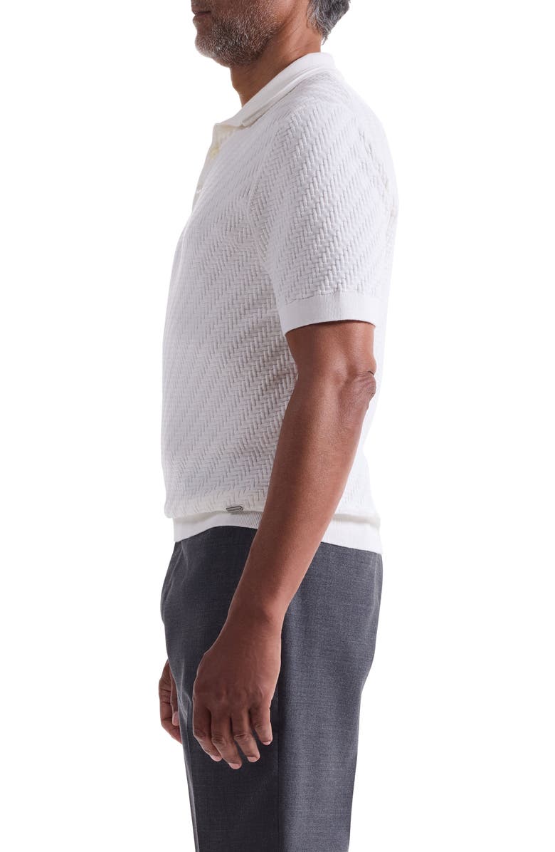 Bugatchi Basket Stitch Cotton Blend Polo Sweater, Alternate, color, Chalk