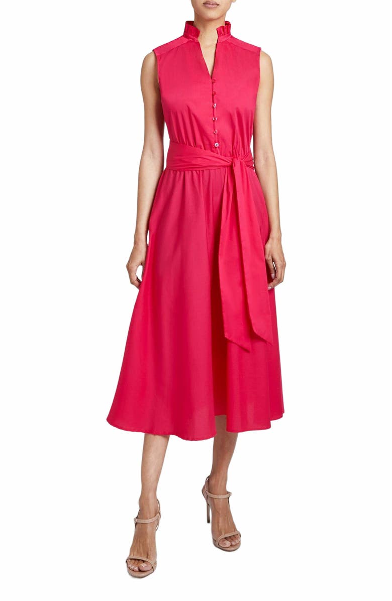 Santorelli Nirva Sleeveless Ruffle Neck Midi Dress, Main, color, 