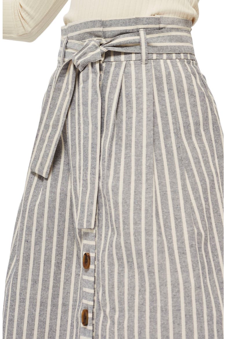 Stripe Tie Waist Midi Skirt, Alternate, color, GREY MULTI