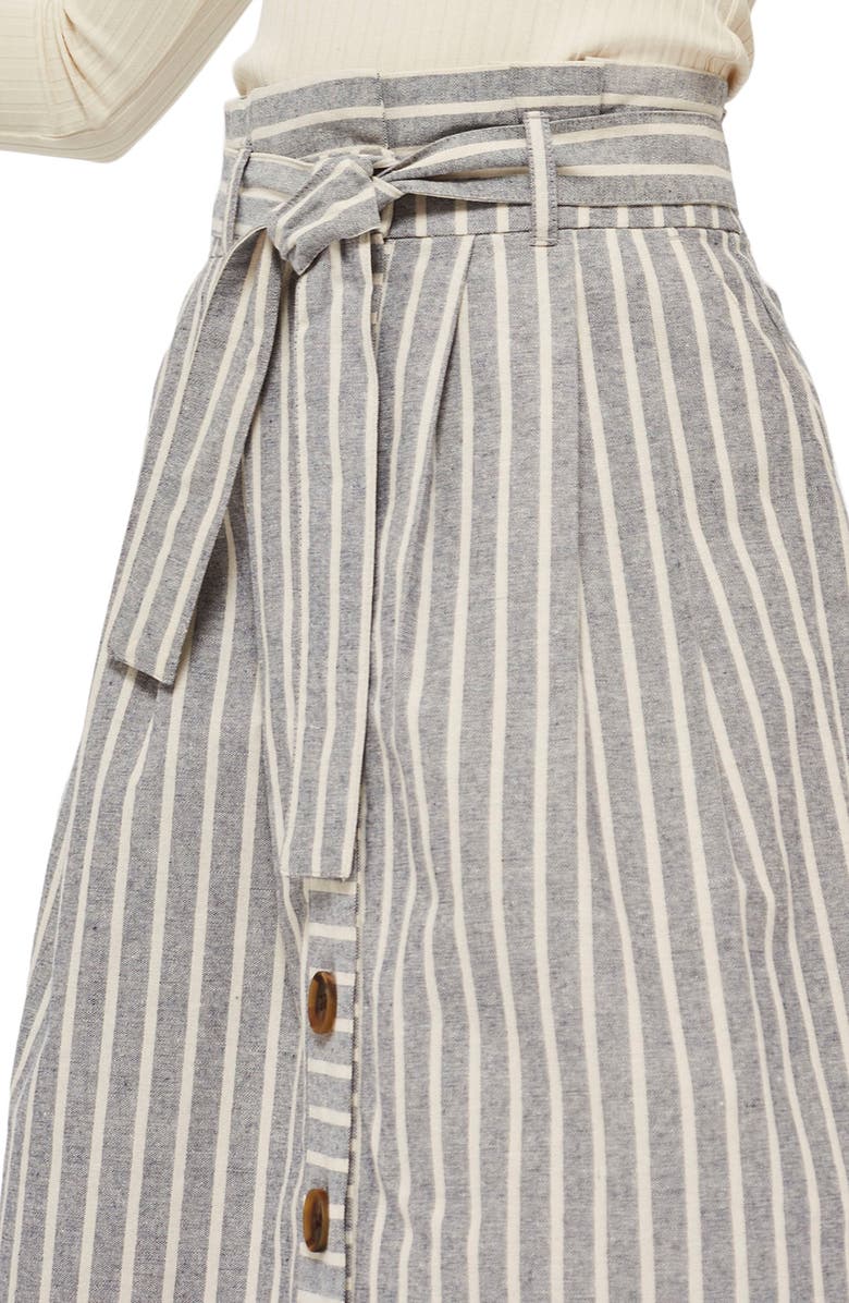 Topshop Stripe Tie Waist Midi Skirt, Alternate, color,