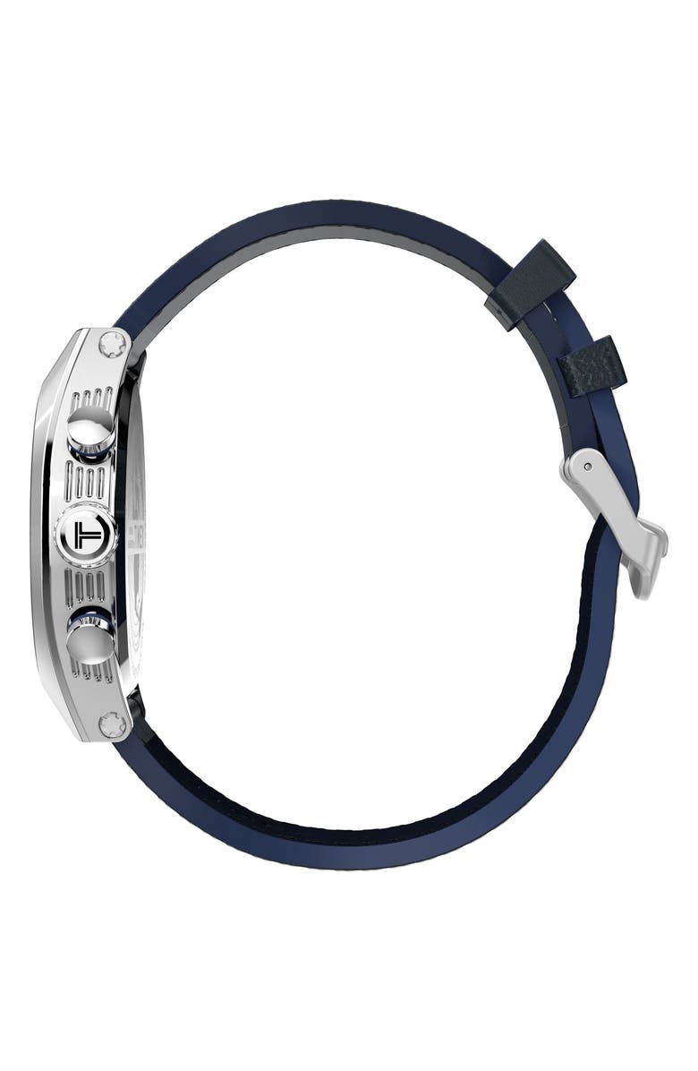 Timex<sup>®</sup> Legacy Tonneau Chronograph Leather Strap Watch, 42mm, Alternate, color, Blue