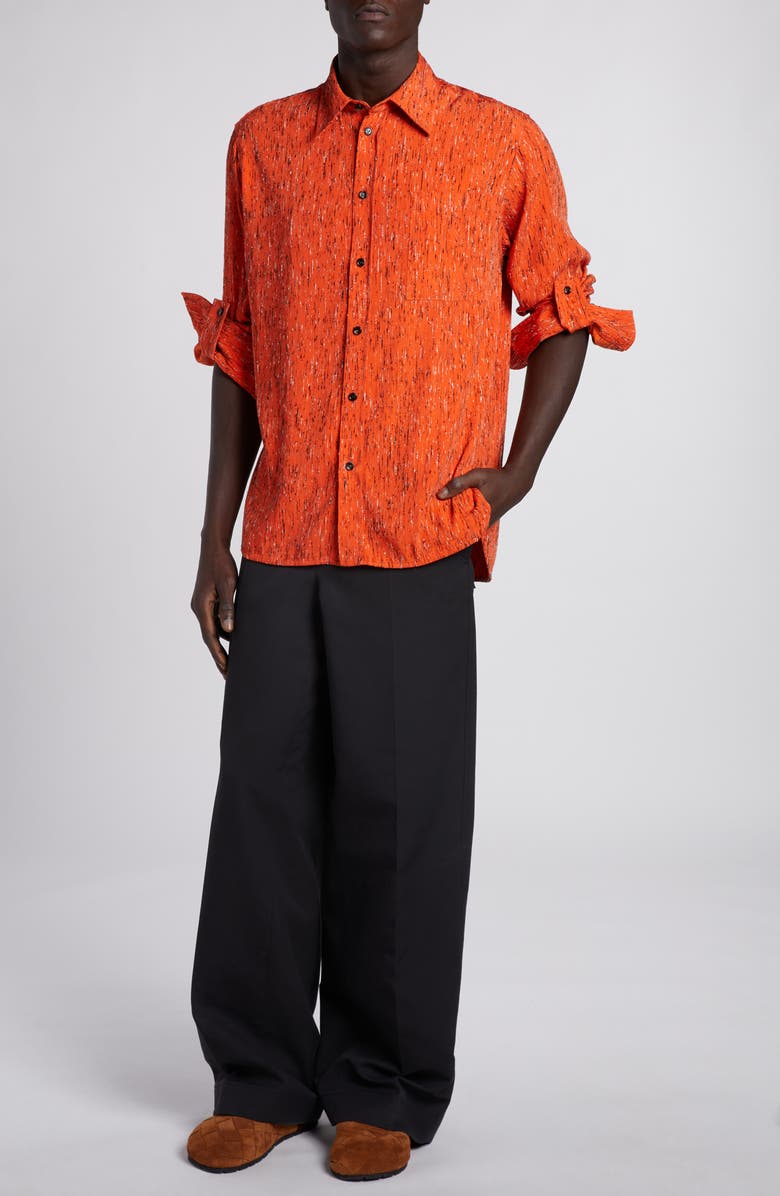 Bottega Veneta Texture Stripe Button-Up Shirt, Alternate, color, Tulip/ Black/ White