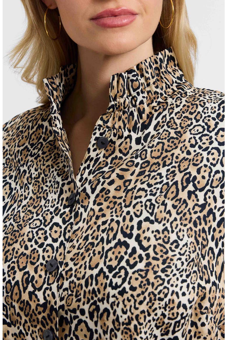 Carolina Leopard Print Cotton Sateen Button-Up Shirt, Alternate, color, BROWN MULTI