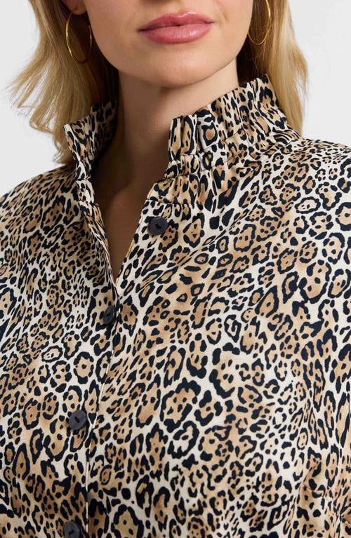 Foxcroft Carolina Leopard Print Cotton Sateen Button-up Shirt In Black