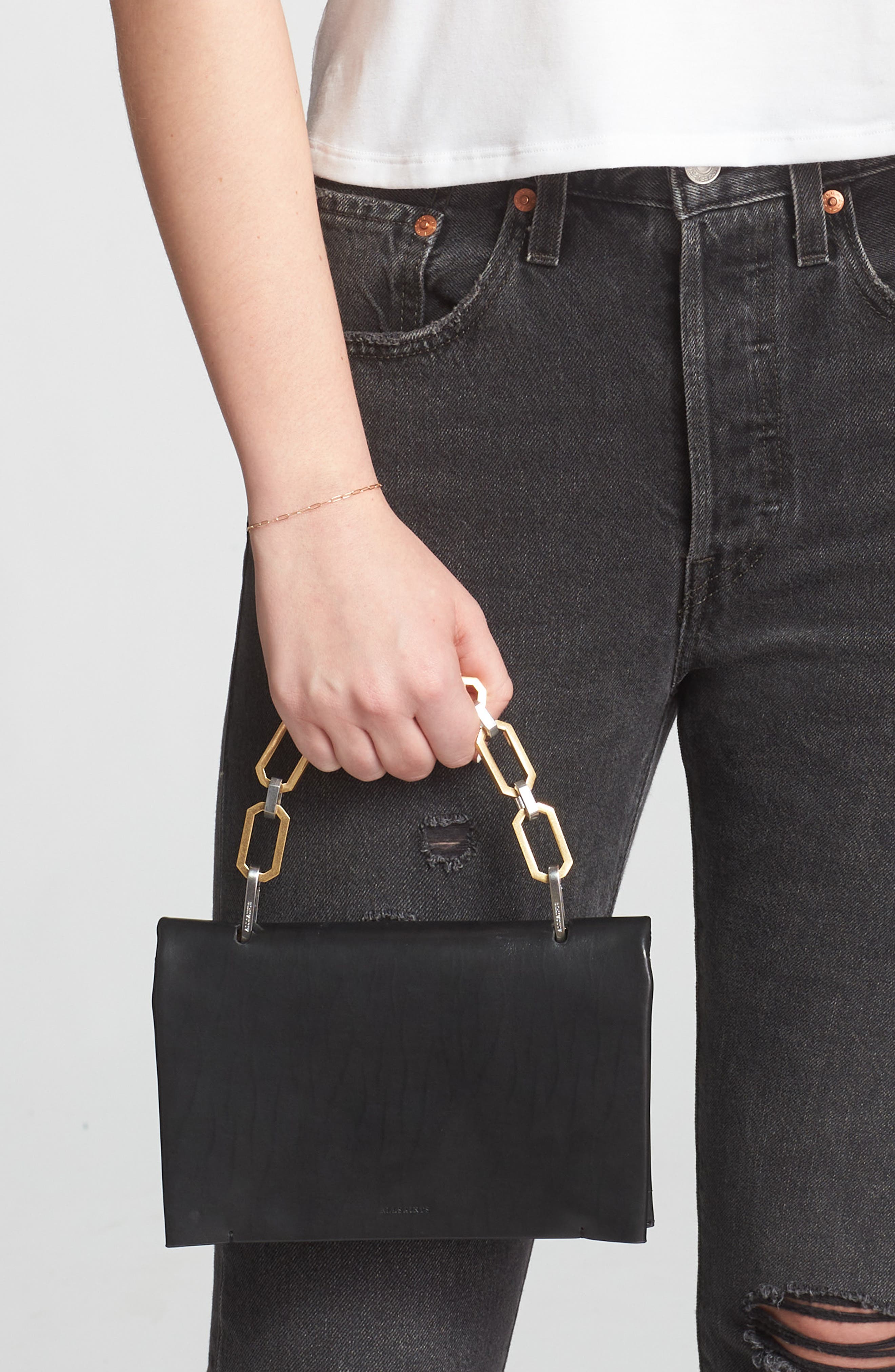 AllSaints Yua Leather Clutch, Alternate, color, 