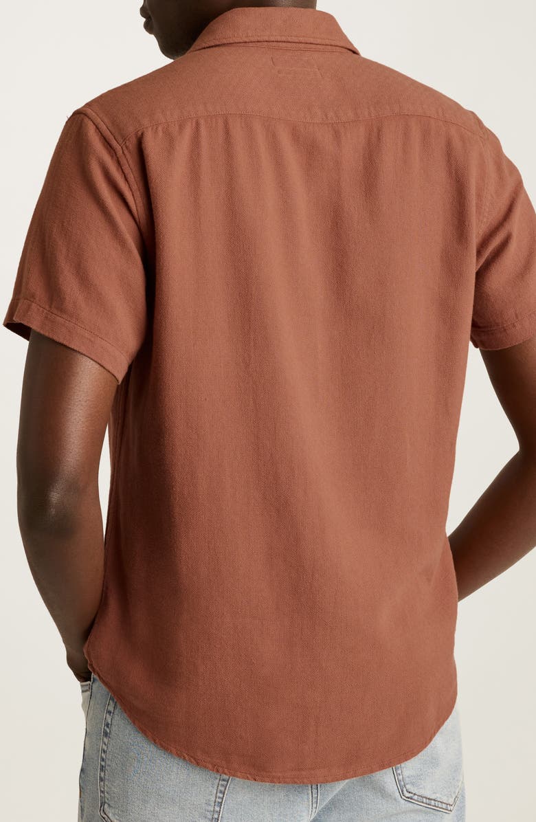 Bonobos Riviera Slim Fit Geo Textured Short Sleeve Cotton Button-Up Shirt, Alternate, color, Russet 18-1235 Tcx