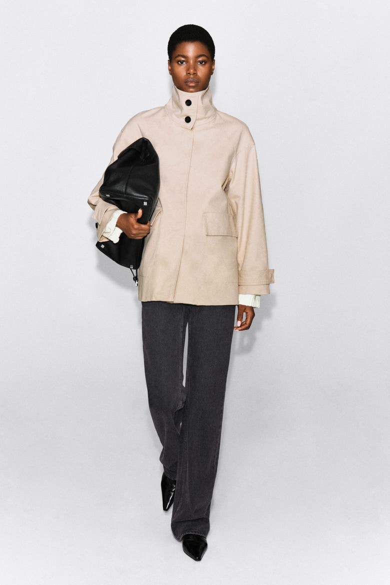 Cotton-twill Mock-neck Jacket, Alternate, color, LIGHT BEIGE