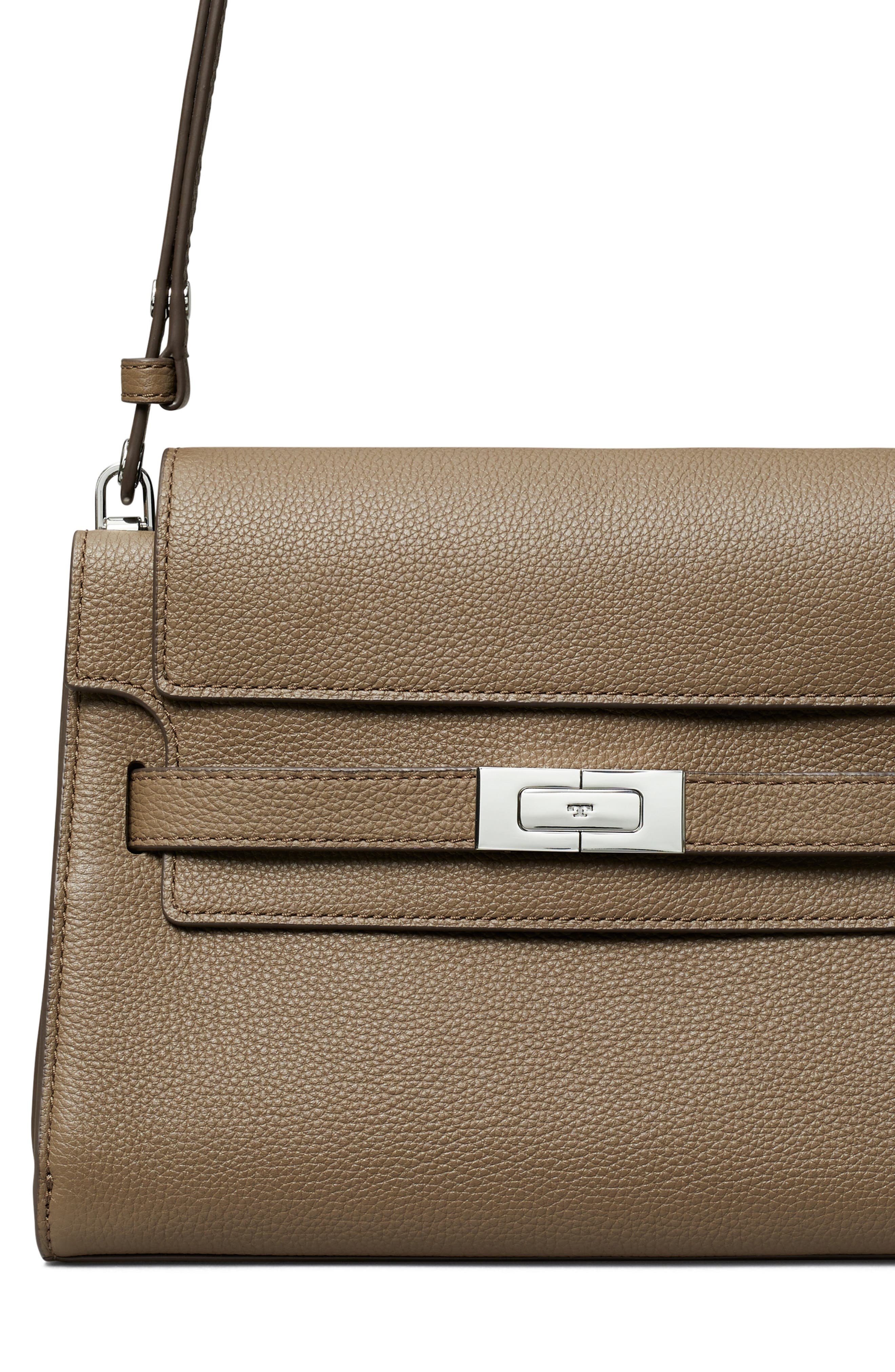 Tory Burch Lee Radziwill Leather Shoulder Bag, Alternate, color, Wild Mushroom