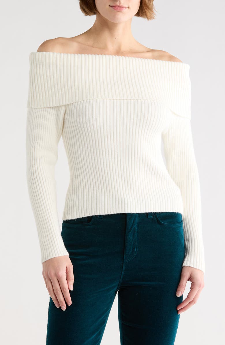 BLANKNYC Off the Shoulder Rib Sweater, Main, color, Fast Talker