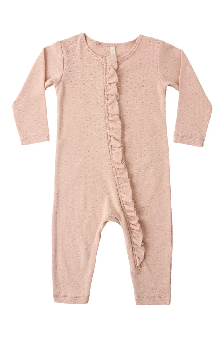 Ruffle Cotton Pointelle Romper, Alternate, color, MELON