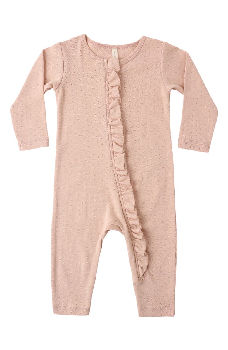 QUINCY MAE Ruffle Cotton Pointelle Romper, Alternate, color, Melon