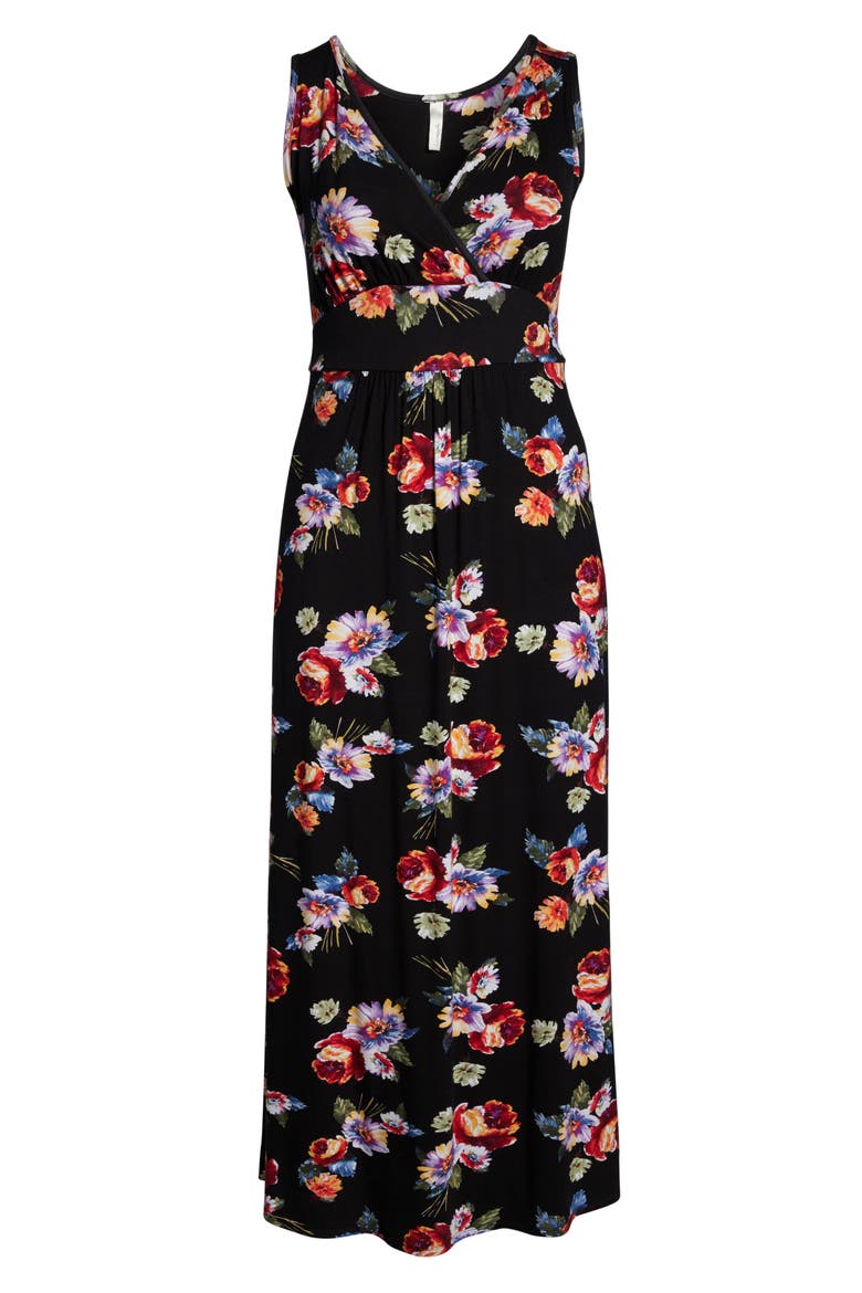 Floral Halter Neck Maxi Dress, Alternate, color, BLACK/ CORAL