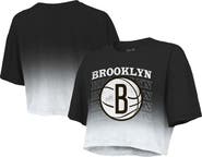 Majestic Threads Women's Majestic Threads Black/White Brooklyn Nets Repeat Dip-Dye Cropped T-Shirt