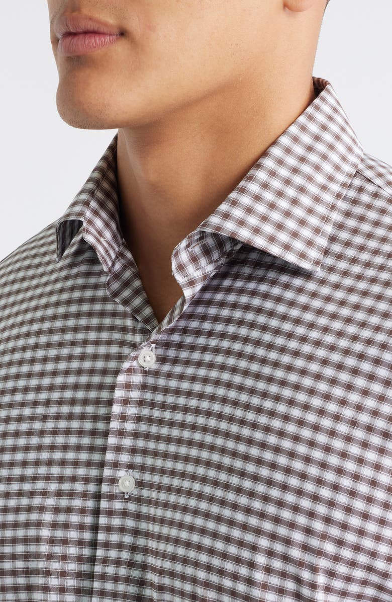 Peter Millar Fairbanks Ombré Check Performance Twill Button-Up Shirt, Alternate, color, French Press