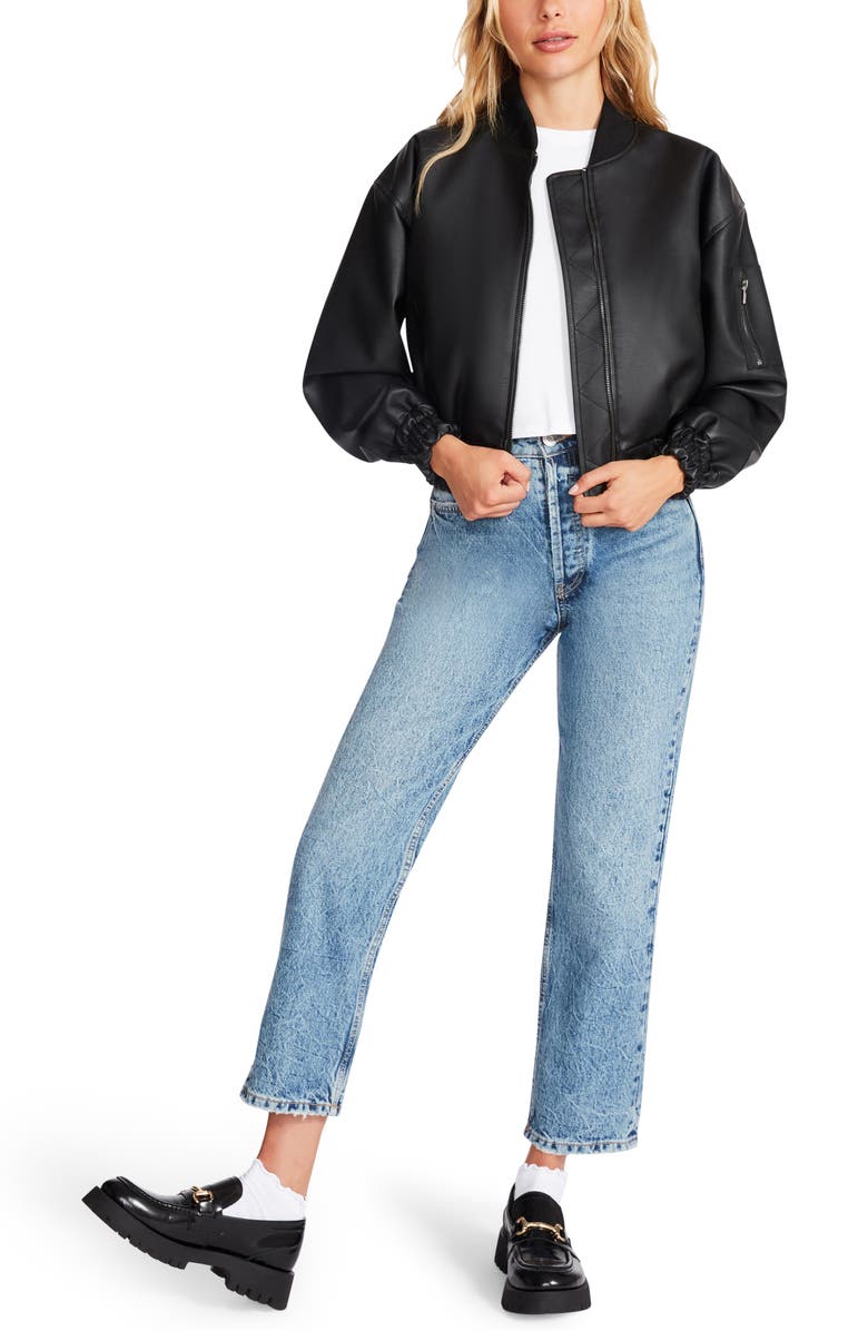 Steve Madden Parker Faux Leather Crop Bomber Jacket, Alternate, color,