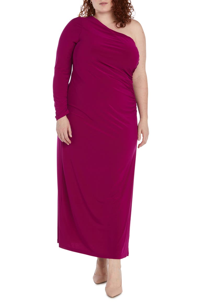One-Shoulder Long Sleeve Gown, Main, color, MAGENTA