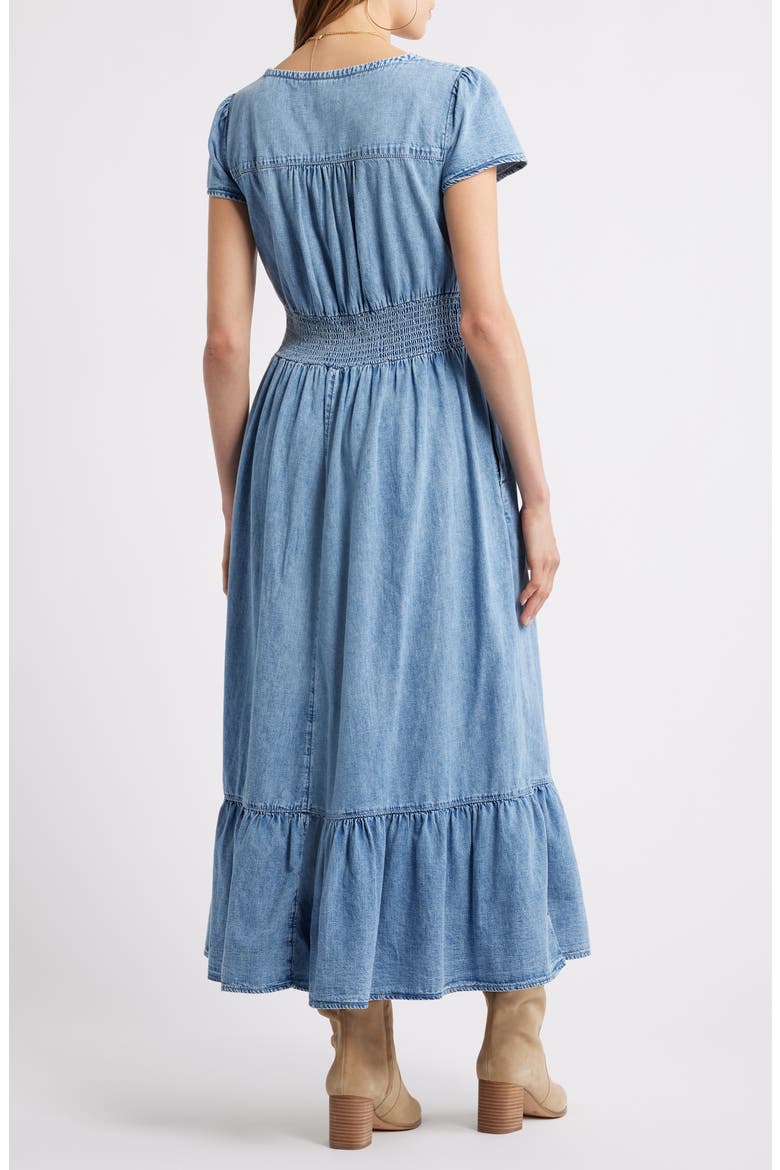 Smocked Waist Chambray Maxi Dress, Alternate, color, MEDIUM WASH