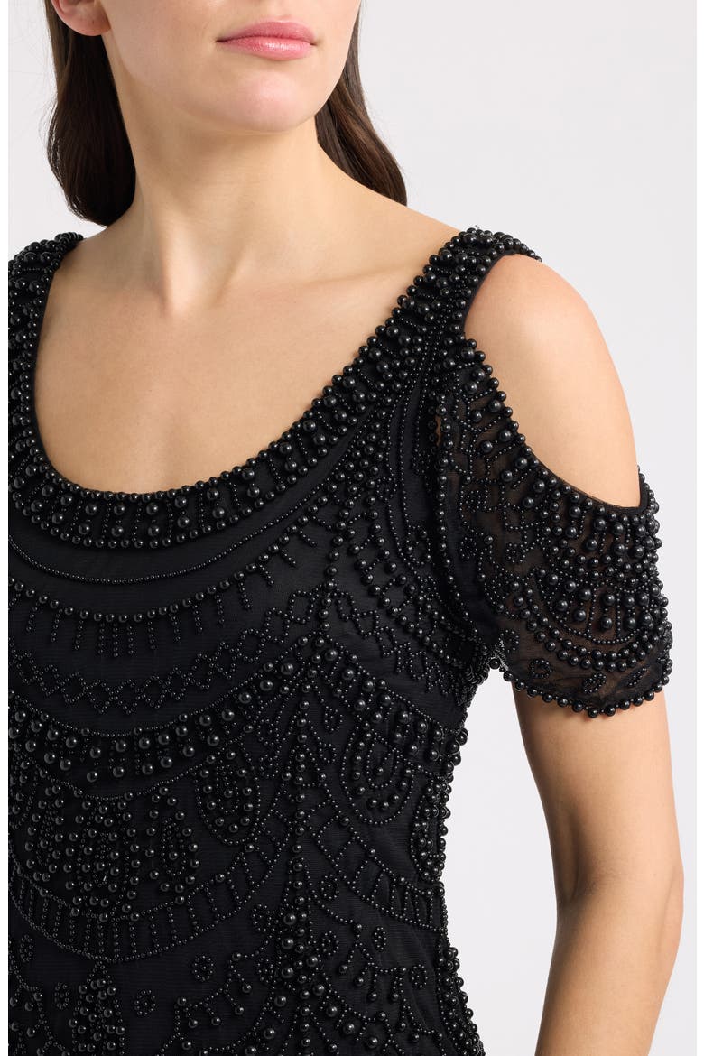 Beaded Cold Shoulder Gown, Alternate, color, BLACK