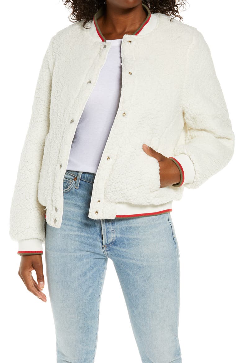 Reversible Quilted & Faux Shearling Bomber Jacket, Alternate, color, OLIVE / CREAM