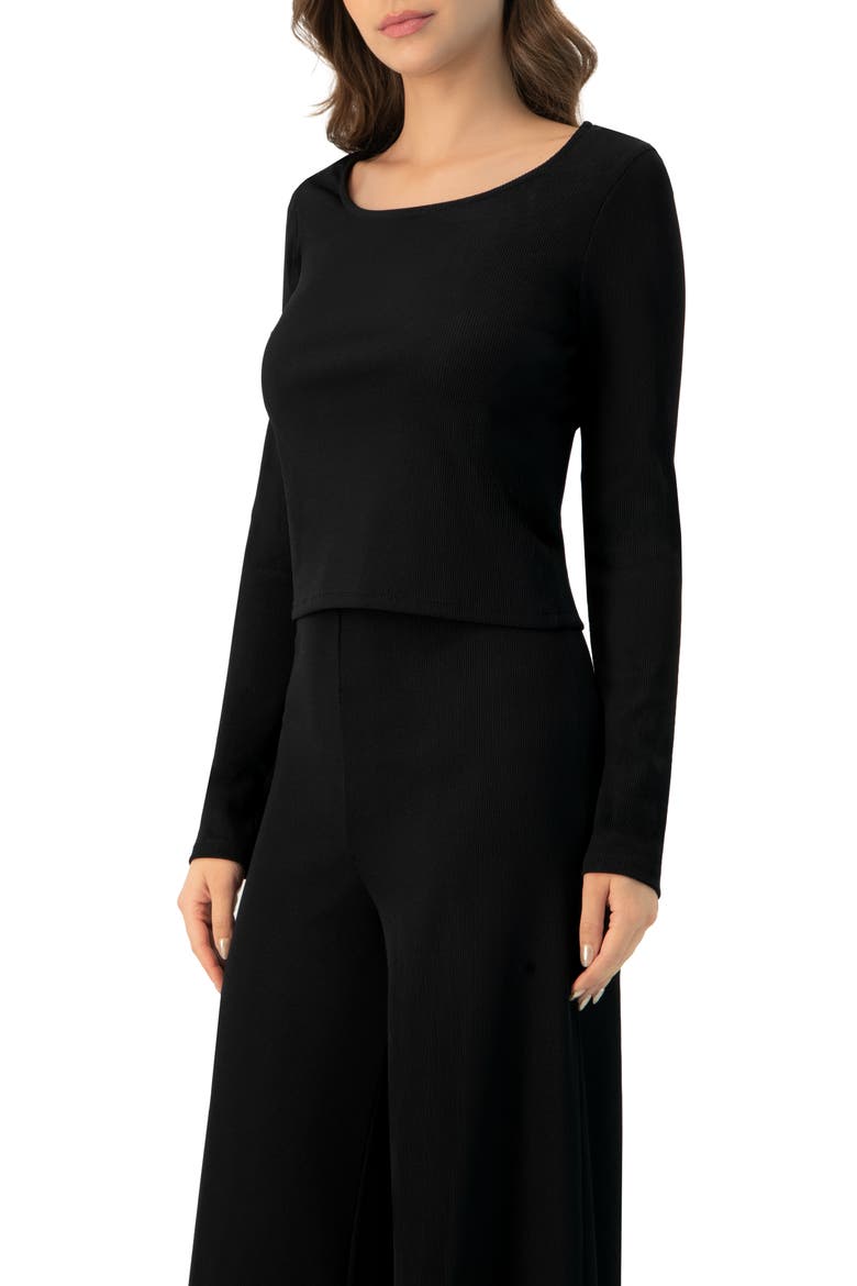Ribbed Long Sleeve Crop Top, Alternate, color, Black