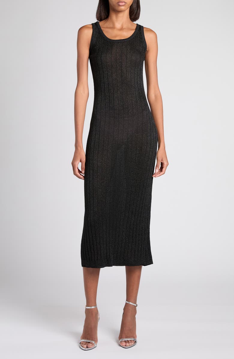 TOM FORD Metallic Rib Midi Sweater Dress, Main, color, Lb999 Black