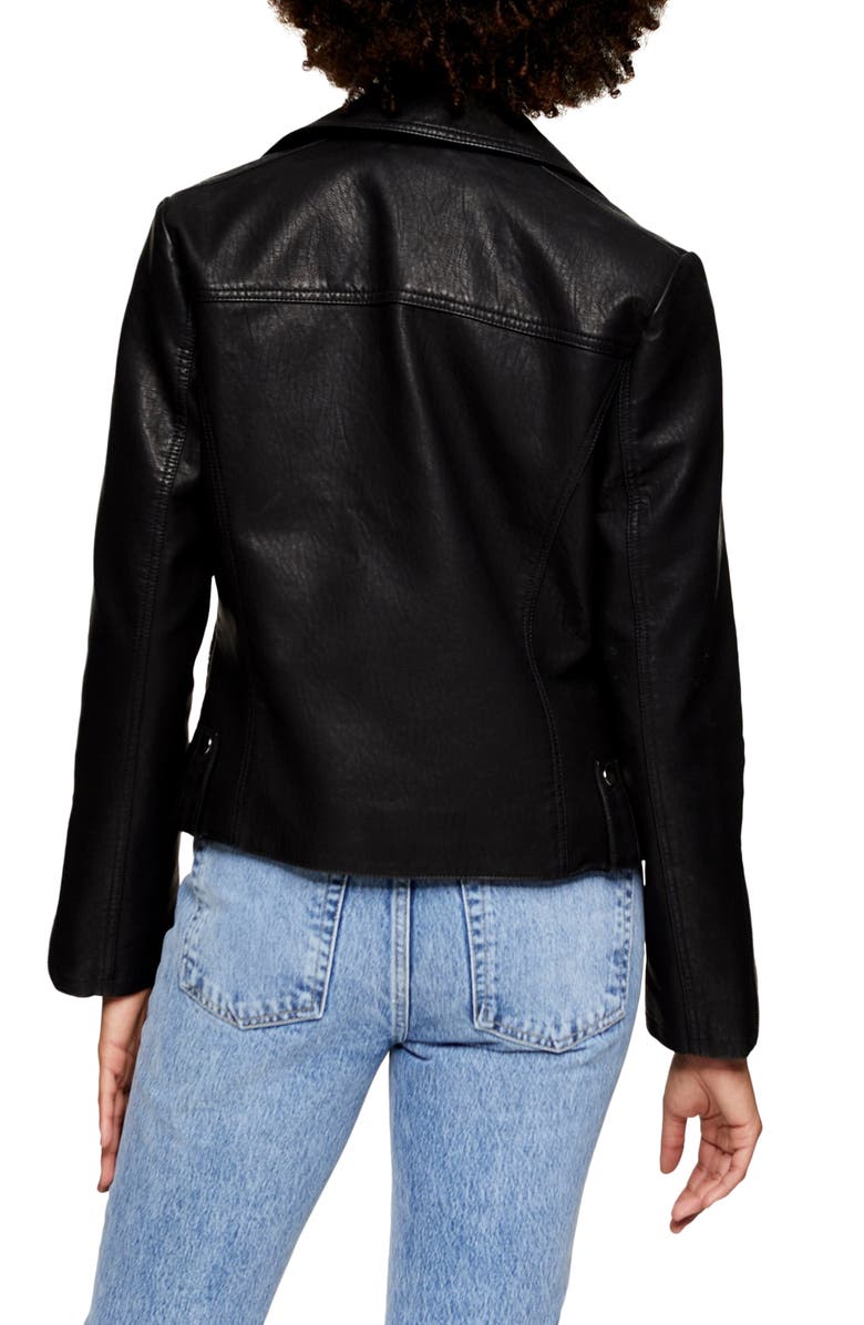 Topshop Fred Faux Leather Biker Jacket, Alternate, color,