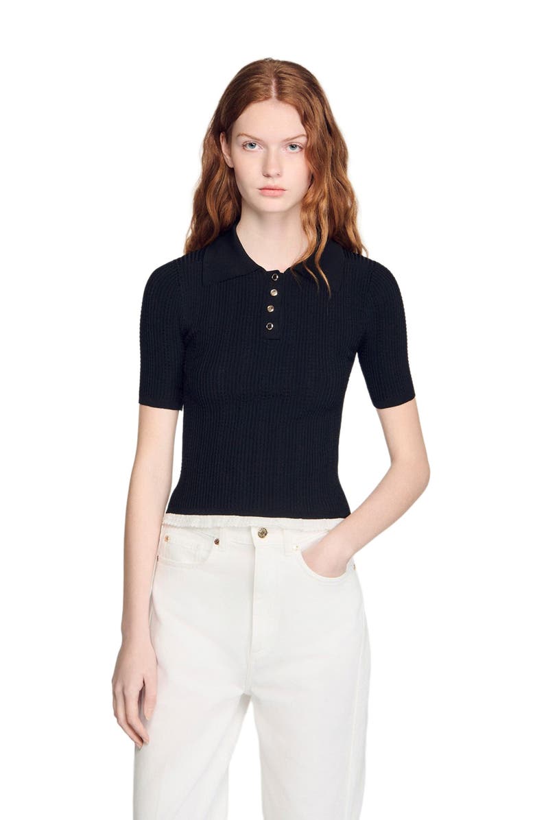 SANDRO Knit polo shirt, Main, color, Black