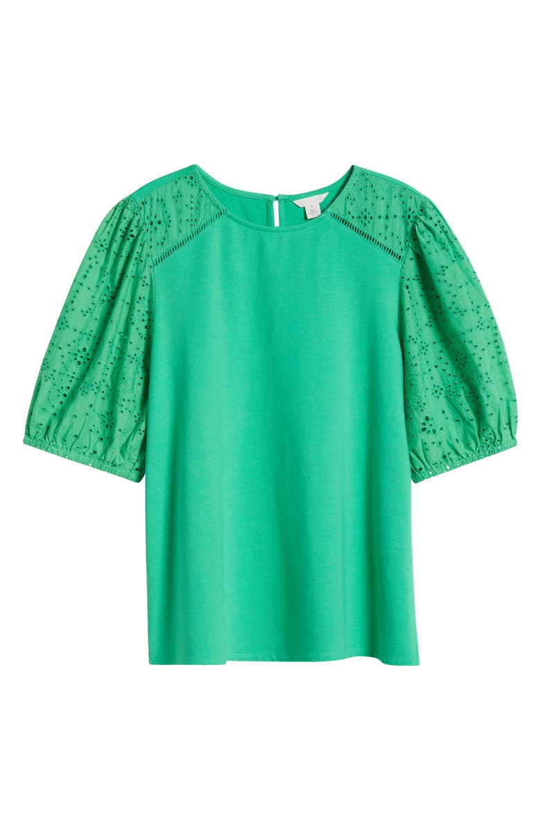 Caslon<sup>®</sup> Eyelet Embroidered Puff Sleeve Top, Alternate, color, Green Chameleon