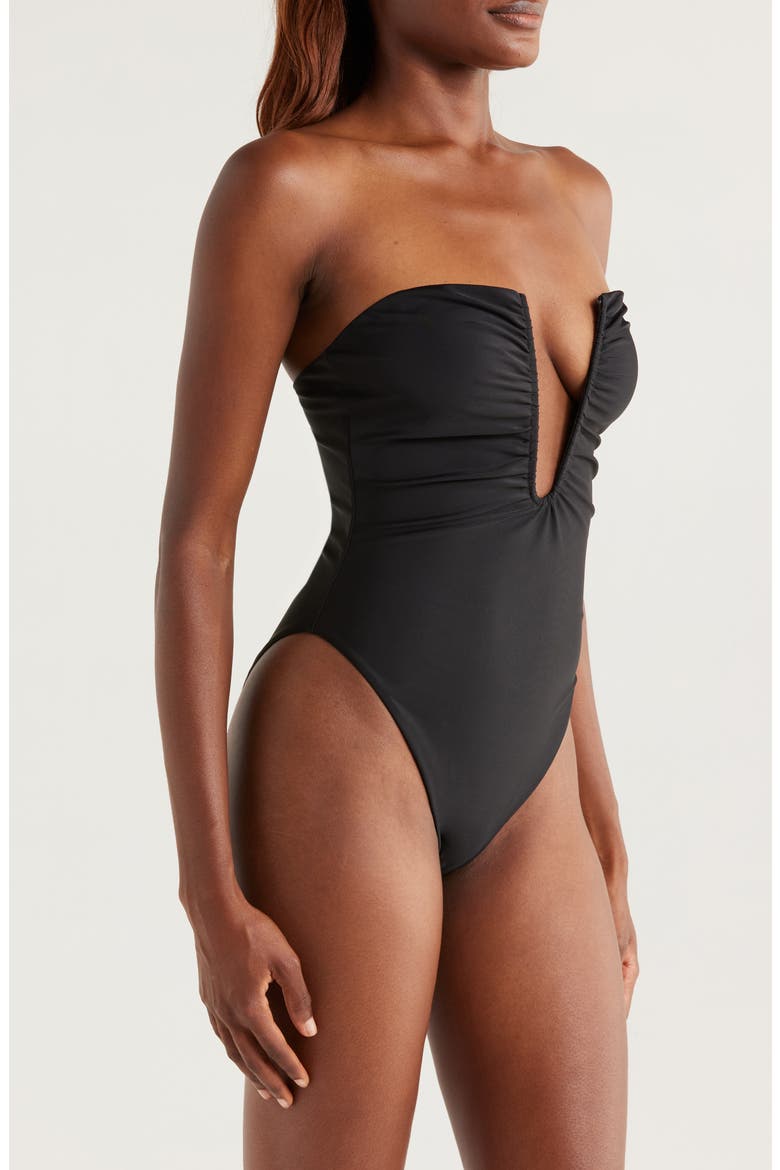 Bianka Plunge One-Piece Swimsuit, Alternate, color, BLACK